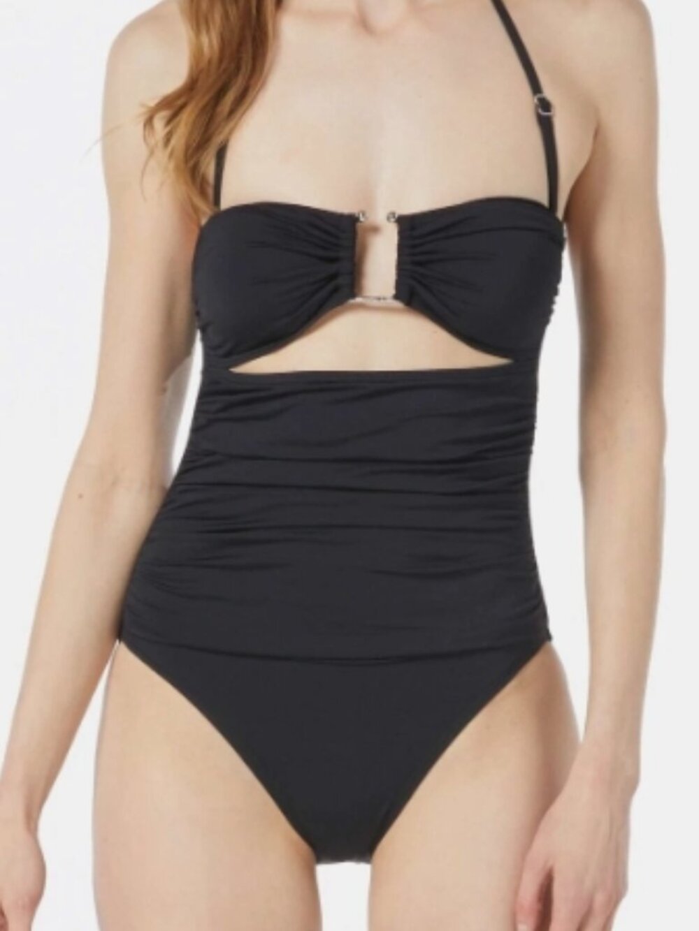 NWT! Michael Kors Black Bandeau Shirred Cutout One Piece Swimsuit NEW!